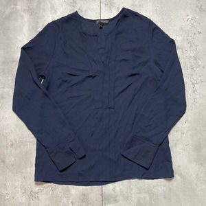 Banana Republic Top Womens Size XS‎ Royal Blue Long Sleeve Blouse Ruffle EUC